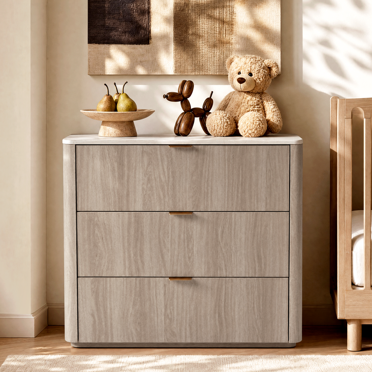 Travertine-look 3-Drawer Chest of Drawers, Gray