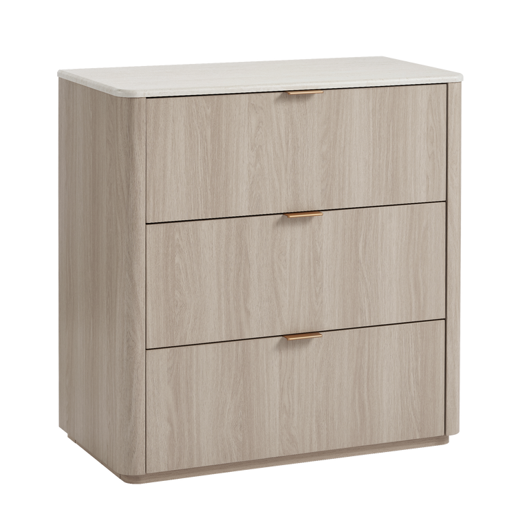 Travertine-look 3-Drawer Chest of Drawers, Gray