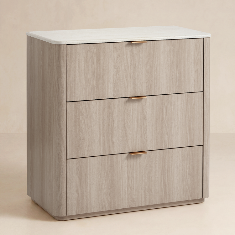 Travertine-look 3-Drawer Chest of Drawers, Gray