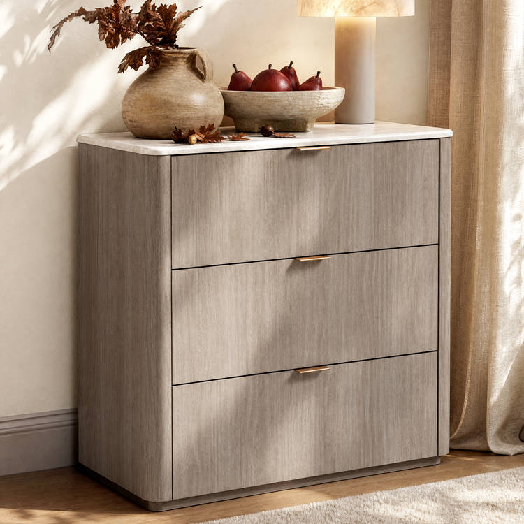 Travertine-look 3-Drawer Chest of Drawers, Gray