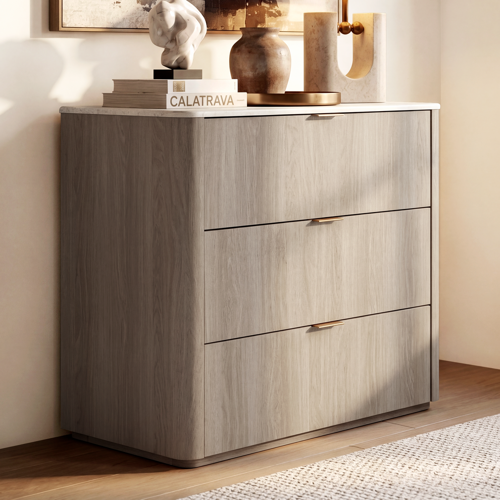 Travertine-look 3-Drawer Chest of Drawers, Gray