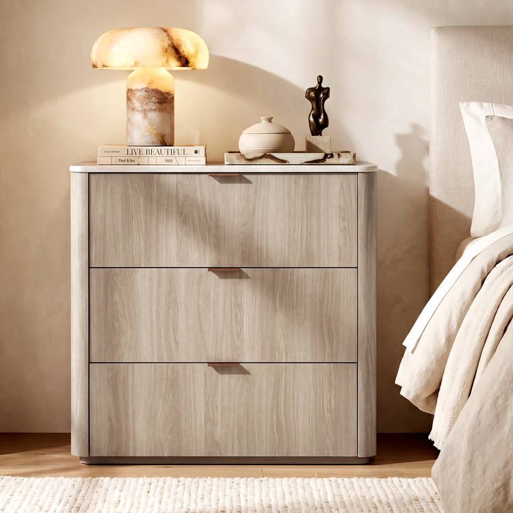 Travertine-look 3-Drawer Chest of Drawers, Gray