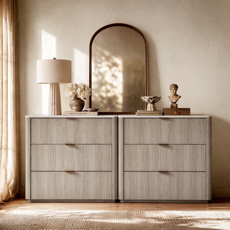 Travertine-look 3-Drawer Chest of Drawers, Gray