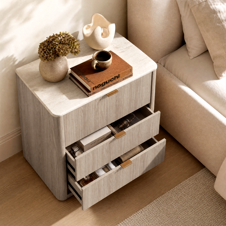 Travertine-look 3-Drawer Chest of Drawers, Gray