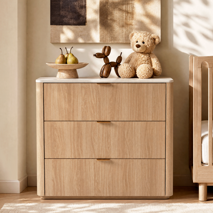 Travertine-look 3-Drawer Chest of Drawers, Natural
