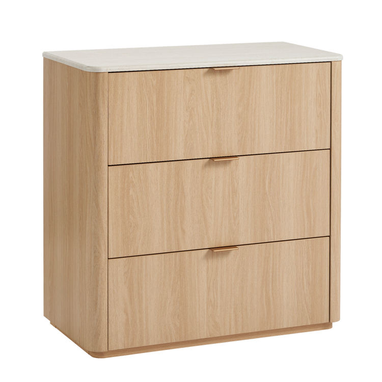 Travertine-look 3-Drawer Chest of Drawers, Natural