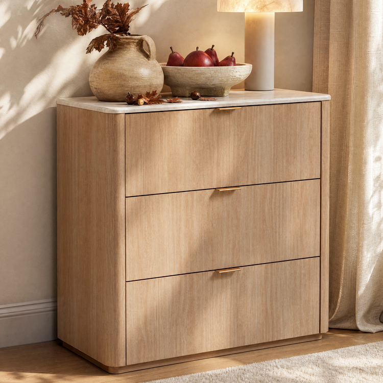Travertine-look 3-Drawer Chest of Drawers, Natural