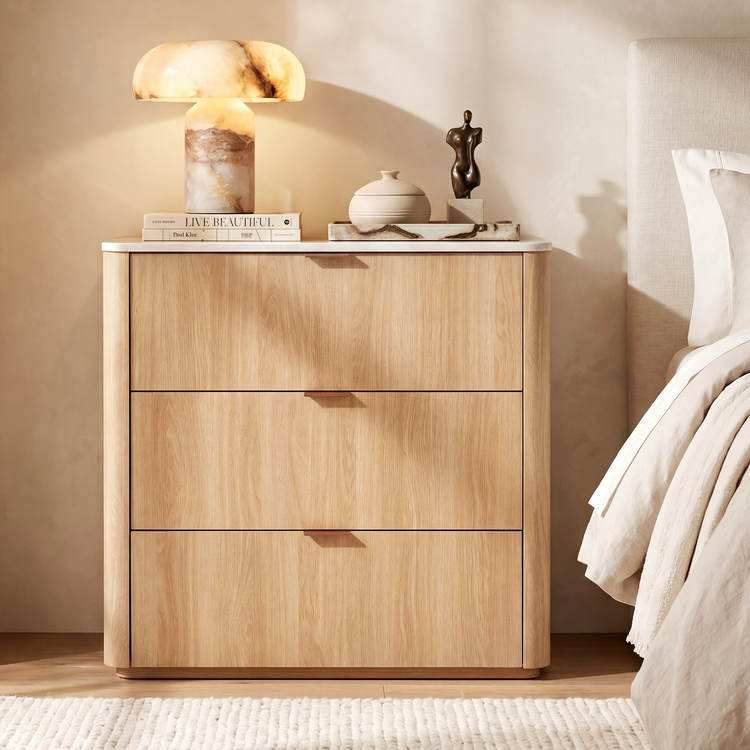 Travertine-look 3-Drawer Chest of Drawers, Natural