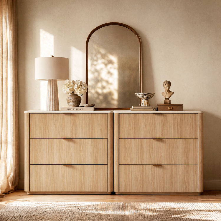 Travertine-look 3-Drawer Chest of Drawers, Natural
