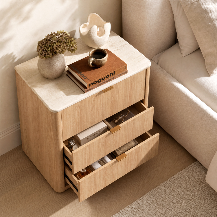 Travertine-look 3-Drawer Chest of Drawers, Natural
