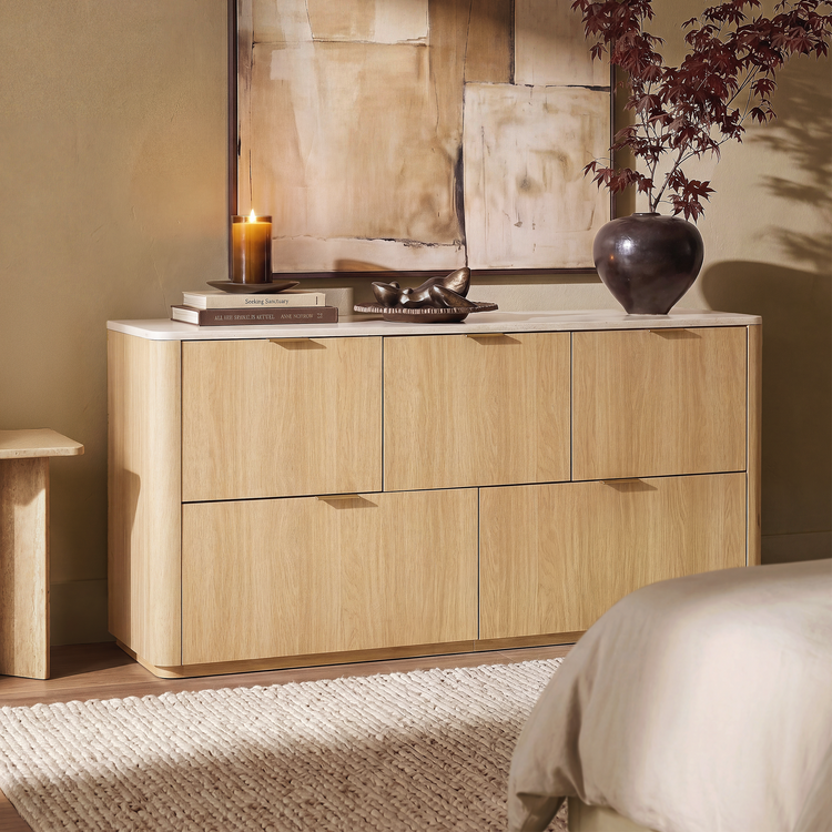 Travertine 51" 5-Drawer Dresser, Beige