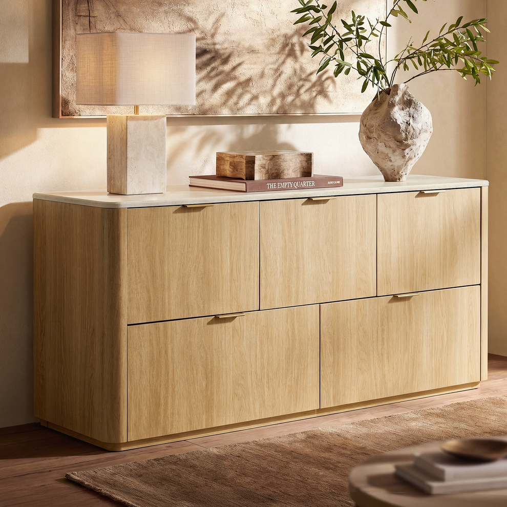 Travertine 51" 5-Drawer Dresser, Beige