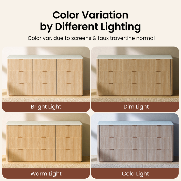 Graphic labels bright, dim, warm, and cold lighting as sources of visible color variation