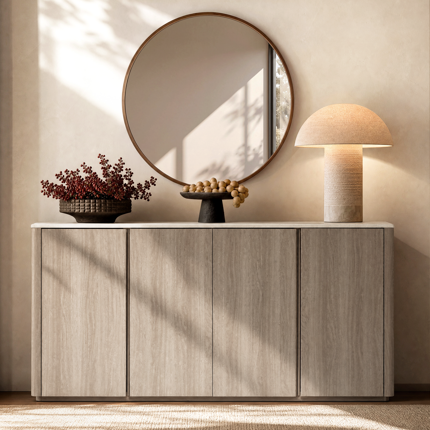 Travertine Grey 4-Door Handleless Soft-Close Sideboard