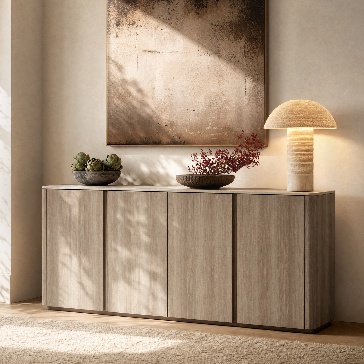 Travertine Grey 4-Door Handleless Soft-Close Sideboard