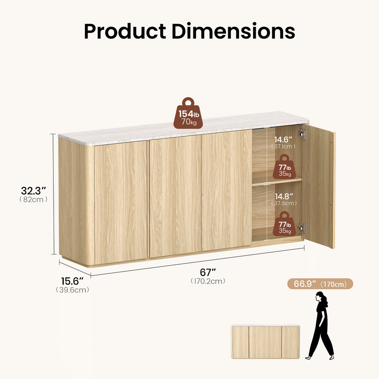 Wooden cabinet with dimensions labeled on a white background
