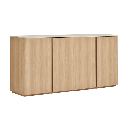 Travertine Wood 4-Door Handleless Soft-Close Sideboard