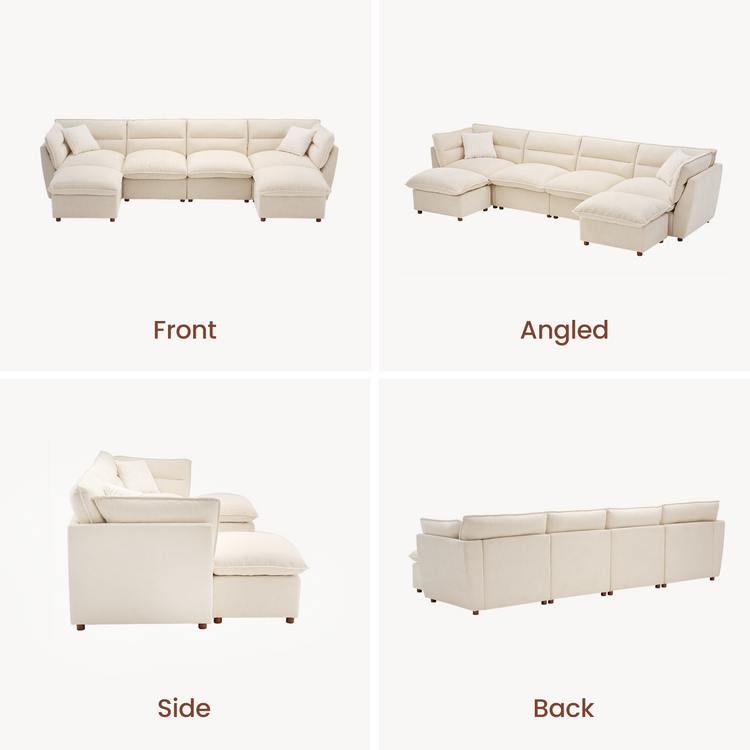 [Pre-sale] U-Shaped Sectional Sofa, Loven Modular Cloud Design with Solid Wood Legs，Pure Plume