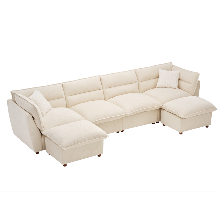 [Pre-sale] U-Shaped Sectional Sofa, Loven Modular Cloud Design with Solid Wood Legs，Pure Plume