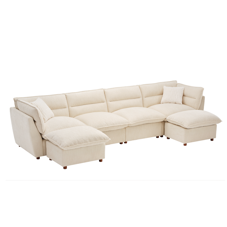 [Pre-sale] U-Shaped Sectional Sofa, Loven Modular Cloud Design with Solid Wood Legs，Pure Plume