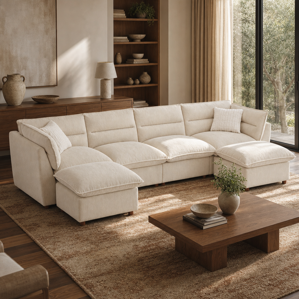 [Pre-sale] U-Shaped Sectional Sofa, Loven Modular Cloud Design with Solid Wood Legs，Pure Plume