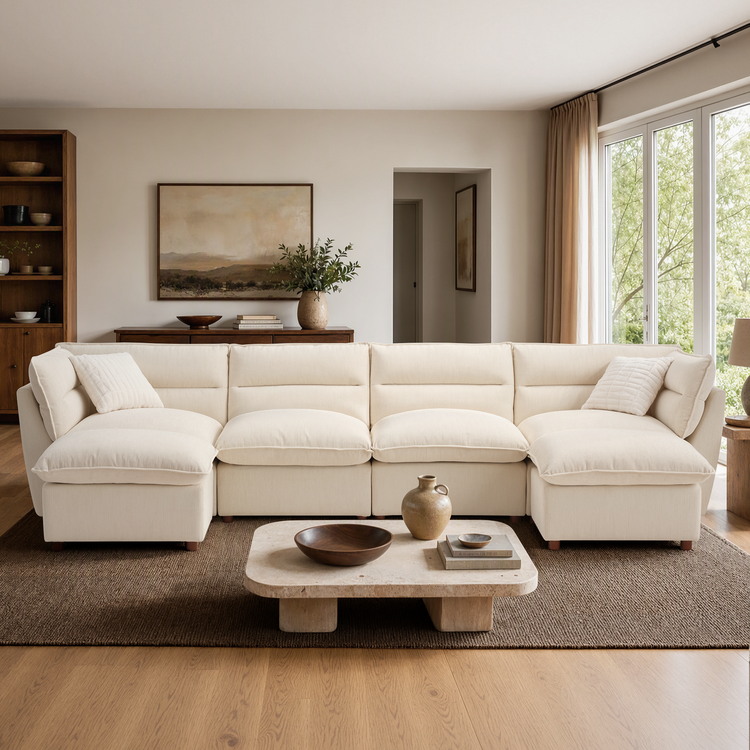 [Pre-sale] U-Shaped Sectional Sofa, Loven Modular Cloud Design with Solid Wood Legs，Pure Plume