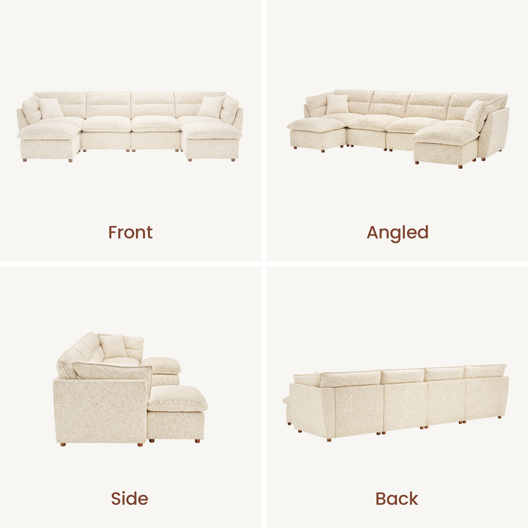 [Pre-sale] U-Shaped Sectional Sofa, Loven Modular Cloud Design with Solid Wood Legs，Sandstone Beige