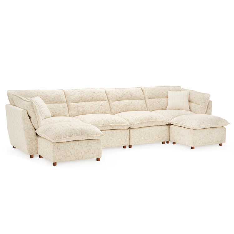 [Pre-sale] U-Shaped Sectional Sofa, Loven Modular Cloud Design with Solid Wood Legs，Sandstone Beige