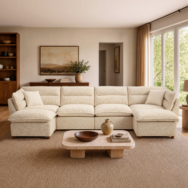 [Pre-sale] U-Shaped Sectional Sofa, Loven Modular Cloud Design with Solid Wood Legs，Sandstone Beige