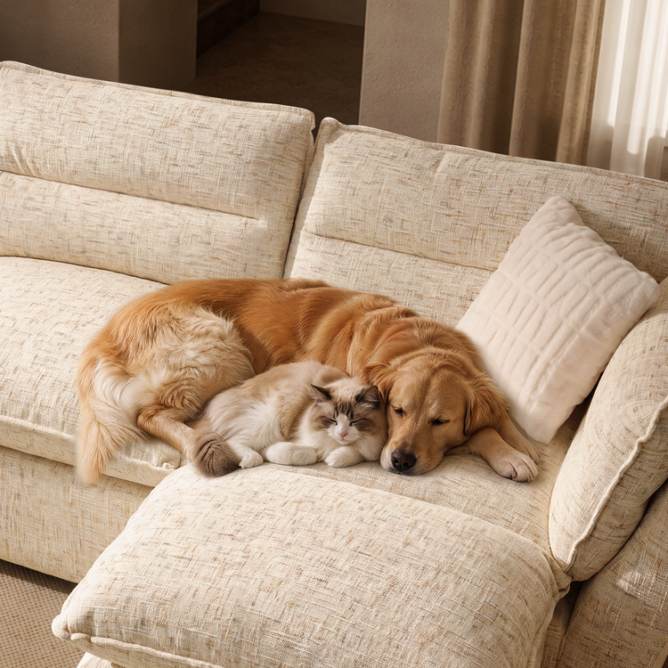 [Pre-sale] L-Shaped Sectional Sofa, Loven Modular Cloud Design with Solid Wood Legs，Sandstone Beige