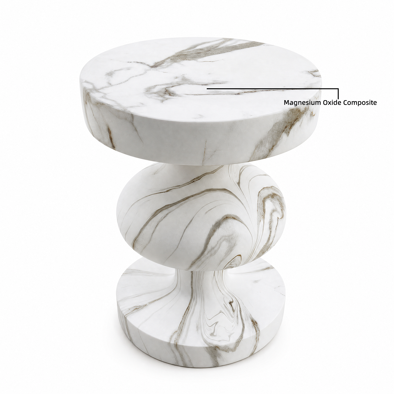 [Pre-Sale] Vase Pedestal Round Side Table - White Marble-Look Finish