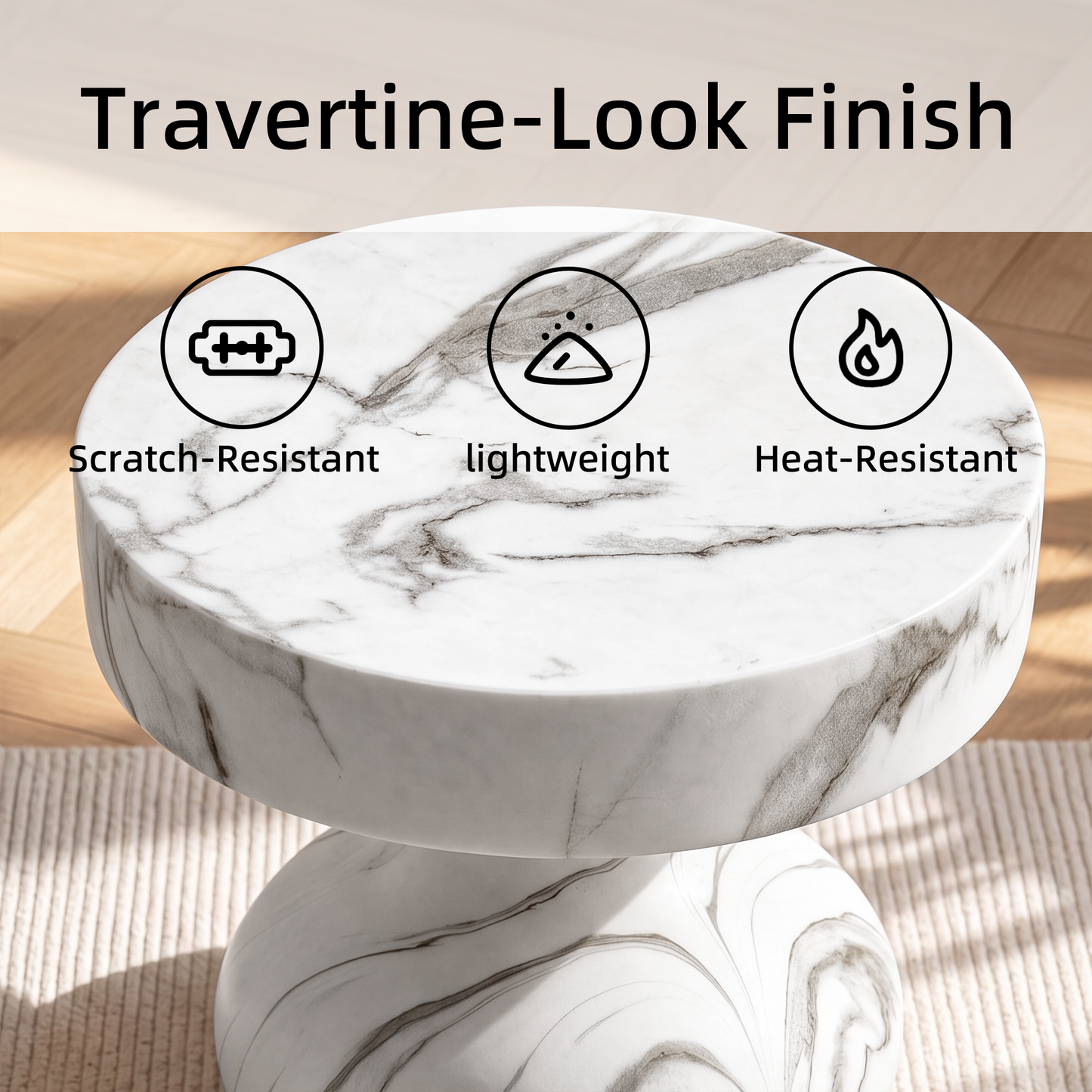 [Pre-Sale] Vase Pedestal Round Side Table - White Marble-Look Finish