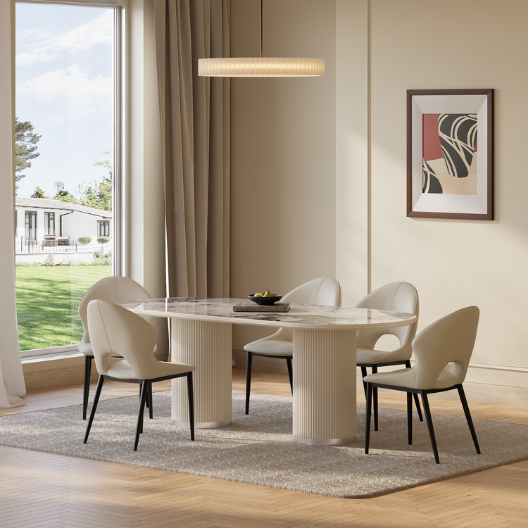 78.74" Pandora Glossy Sintered Stone Luxury Dining Table, Rectangular Kitchen Table for 6-8