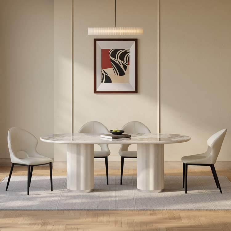 78.74" Pandora Glossy Sintered Stone Luxury Dining Table, Rectangular Kitchen Table for 6-8