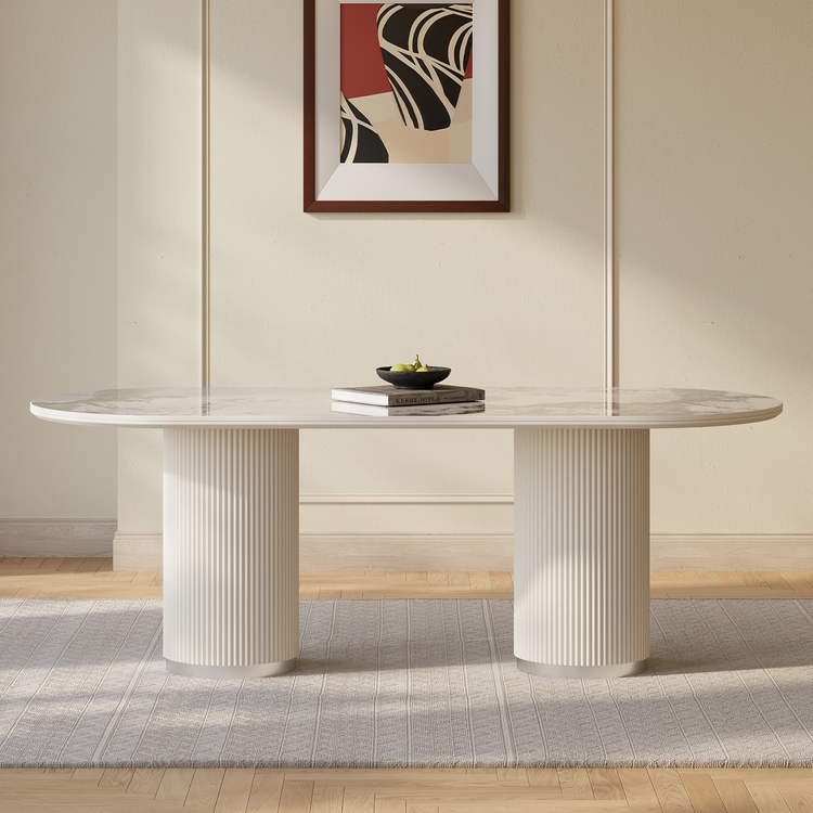 78.74" Pandora Glossy Sintered Stone Luxury Dining Table, Rectangular Kitchen Table for 6-8