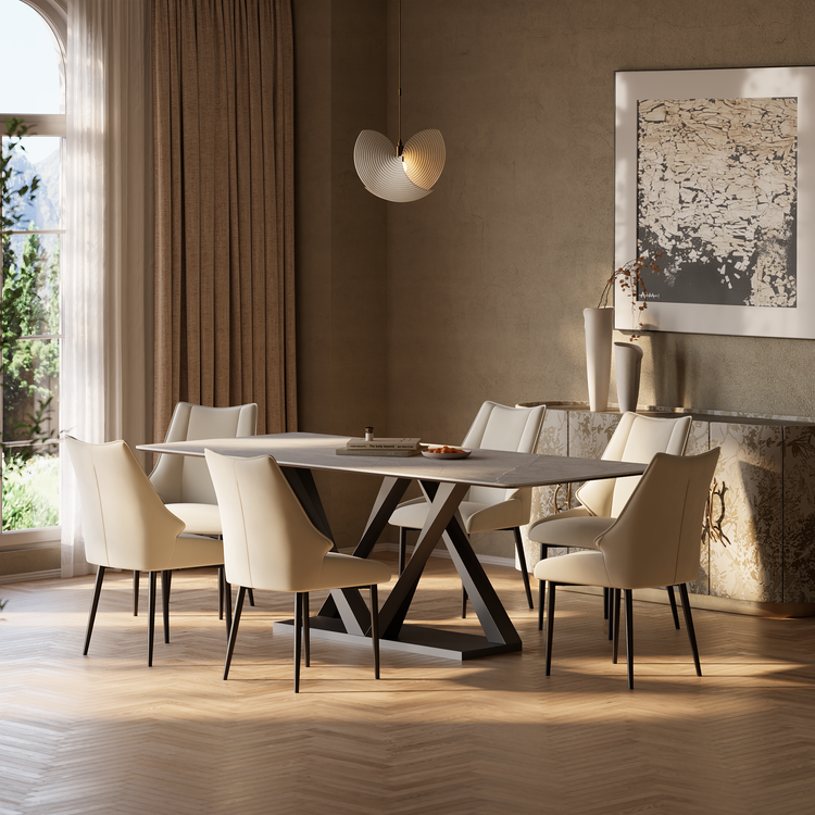 [Pre-Sale] 2 Pack Modern Cream Faux Leather Dining Chairs, Winged High Back & Thick Cushion Pads