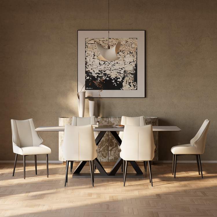 [Pre-Sale] 2 Pack Modern Cream Faux Leather Dining Chairs, Winged High Back & Thick Cushion Pads