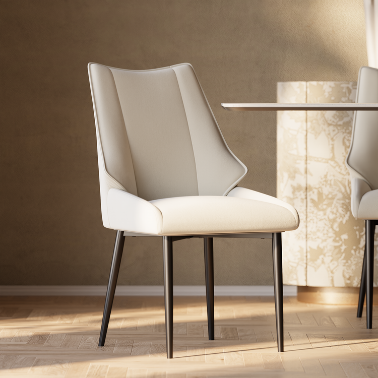 [Pre-Sale] 2 Pack Modern Cream Faux Leather Dining Chairs, Winged High Back & Thick Cushion Pads