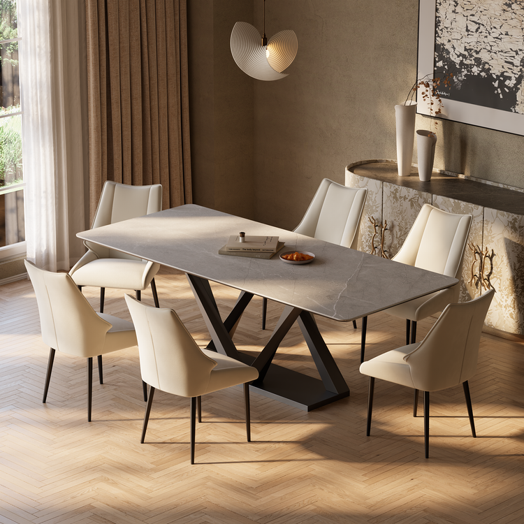[Pre-Sale] 2 Pack Modern Cream Faux Leather Dining Chairs, Winged High Back & Thick Cushion Pads