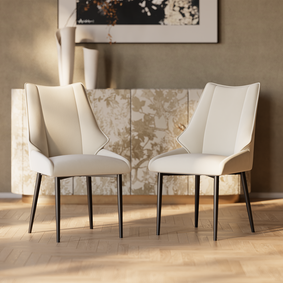[Pre-Sale] 2 Pack Modern Cream Faux Leather Dining Chairs, Winged High Back & Thick Cushion Pads