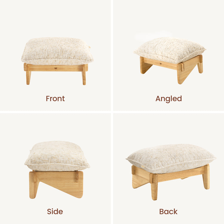 Upholstered Ottoman, Textured Chenille Footrest with Solid Wood Base-Llia，Sandstone Beige