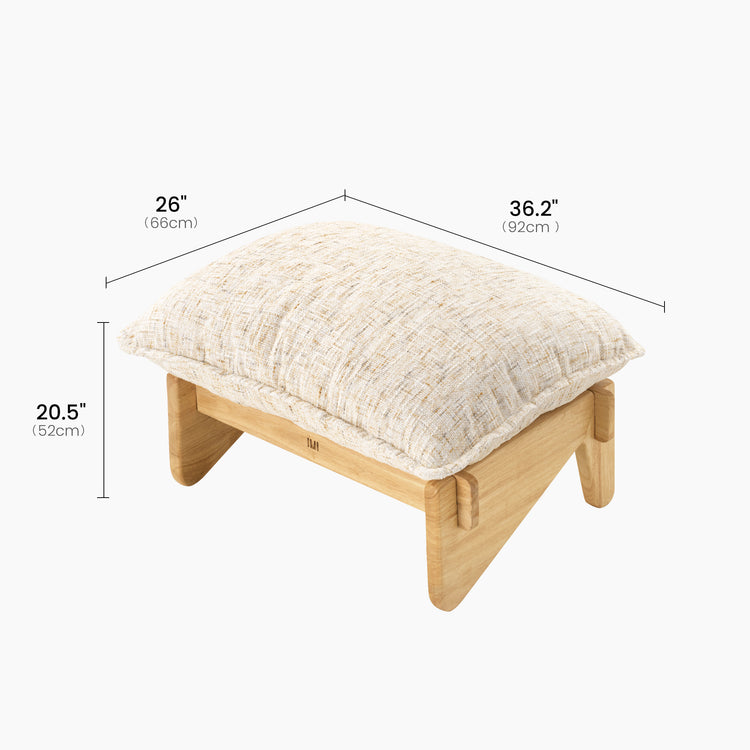 Upholstered Ottoman, Textured Chenille Footrest with Solid Wood Base-Llia，Sandstone Beige