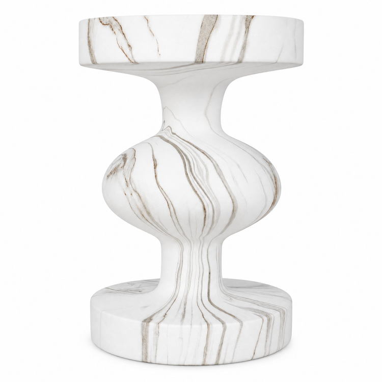 White marble-patterned side table shown on a plain background