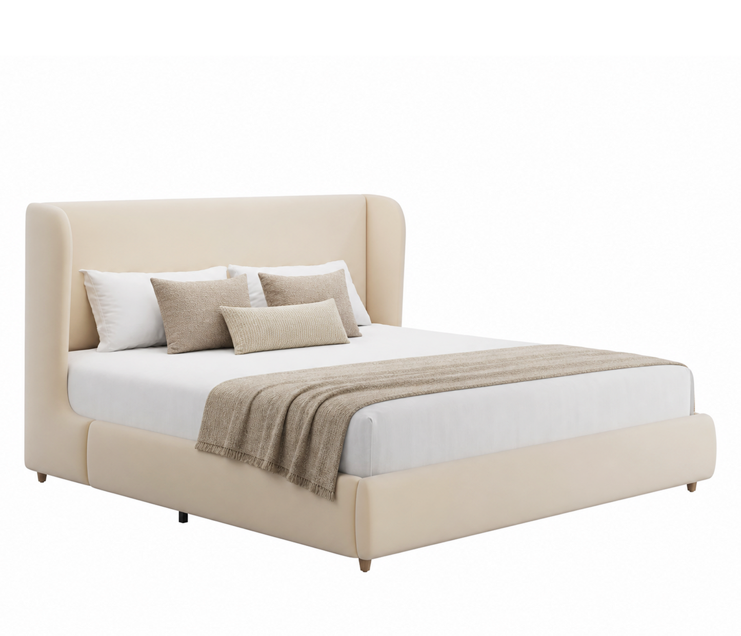 [Pre-sale] Veneeray King Suede Upholstered Wingback Bed Frame with Curved Valley Headboard
