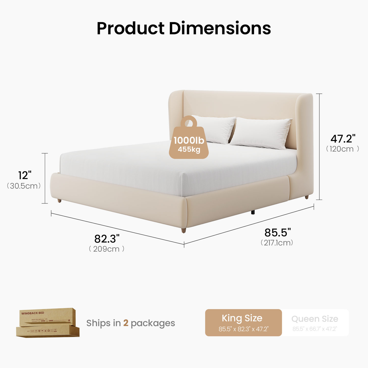 [Pre-sale] Veneeray King Suede Upholstered Wingback Bed Frame with Curved Valley Headboard
