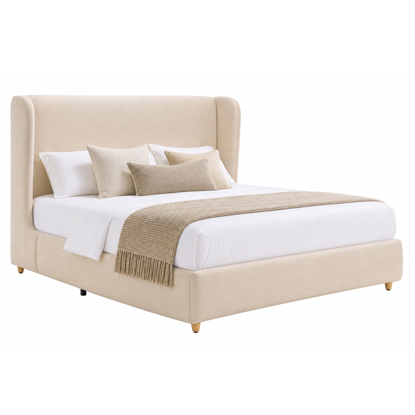 [Pre-sale] Veneeray Queen Suede Upholstered Wingback Bed Frame with Curved Valley Headboard