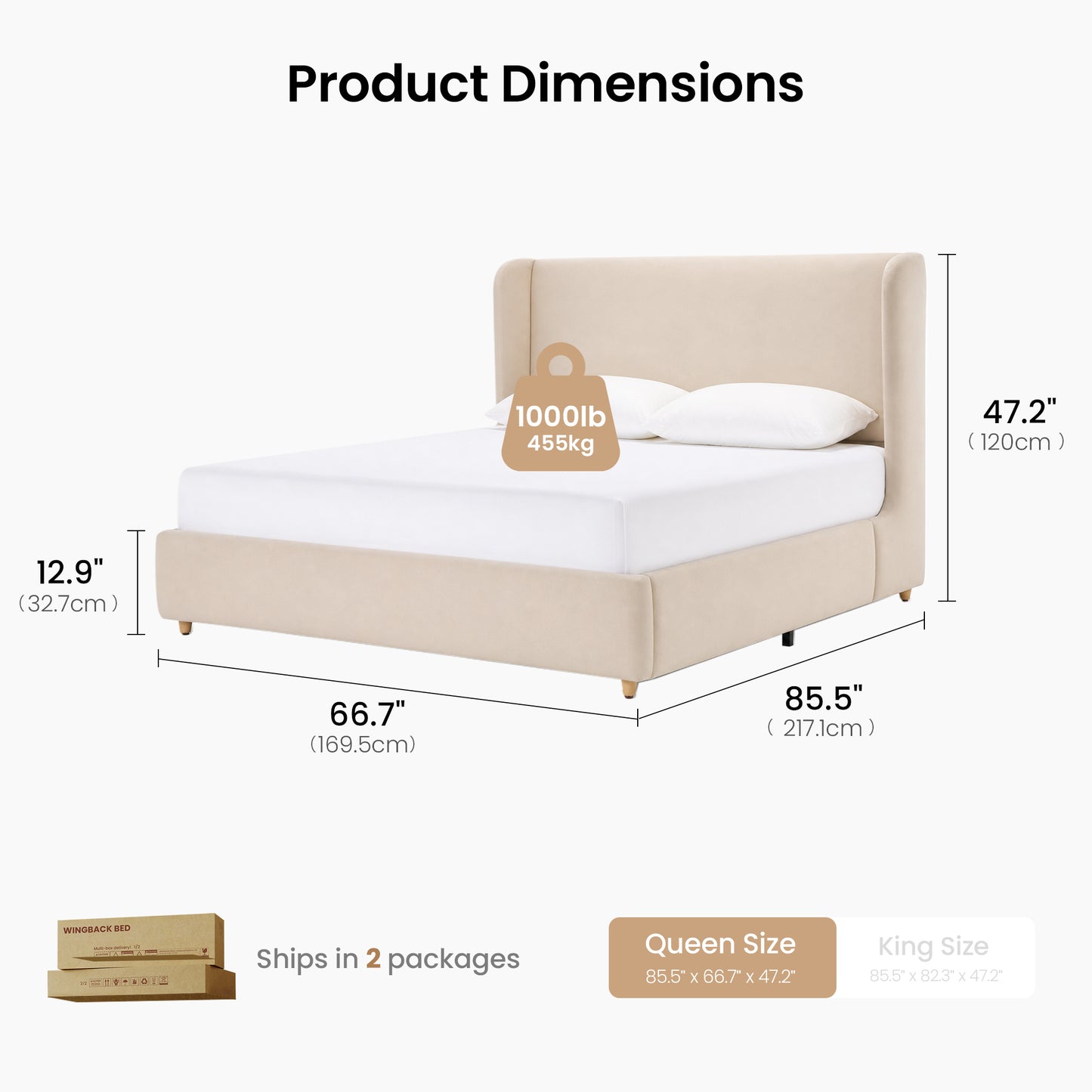 [Pre-sale] Veneeray Queen Suede Upholstered Wingback Bed Frame with Curved Valley Headboard