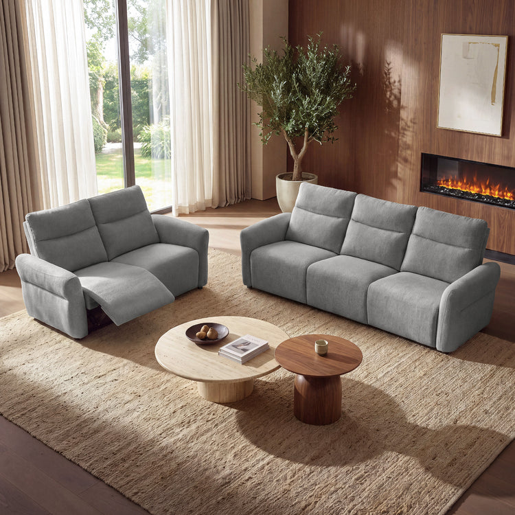 Linnea Gray Textured Fabric Manual Reclining 3-Seat and Loveseat Sofa Set