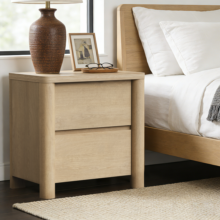[Pre-Sale] 25.5'' Soft-Edge Natural Wood 2-Drawer Nightstand