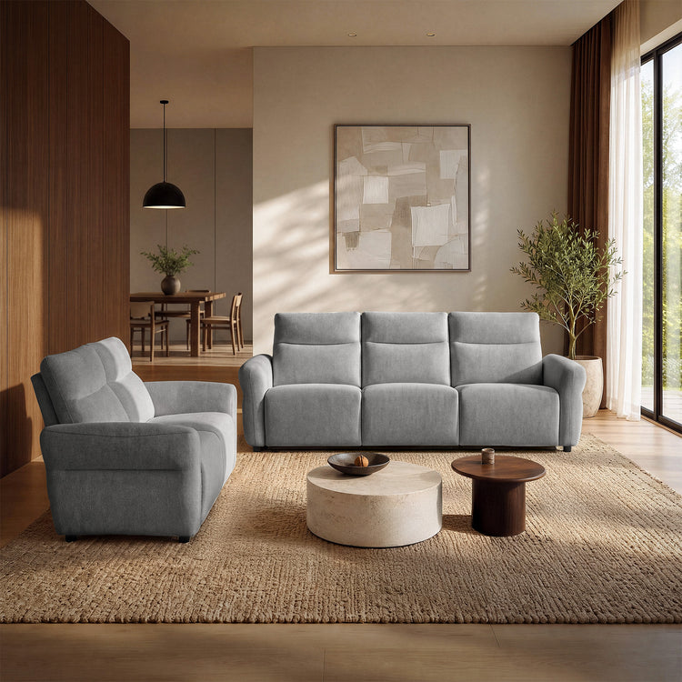 Linnea Gray Textured Fabric Manual Reclining 3-Seat and Loveseat Sofa Set